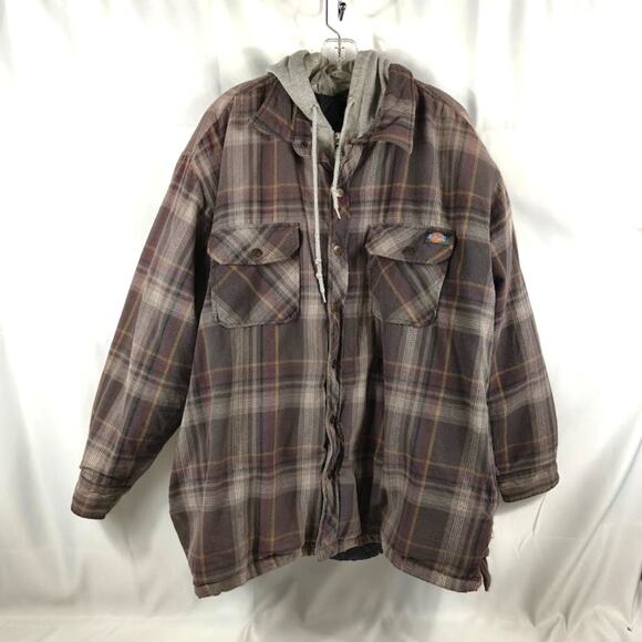 DICKIES XXL 2XL Flannel Jacket Hoodie Zip Up Work Chore - Picture 1 of 8
